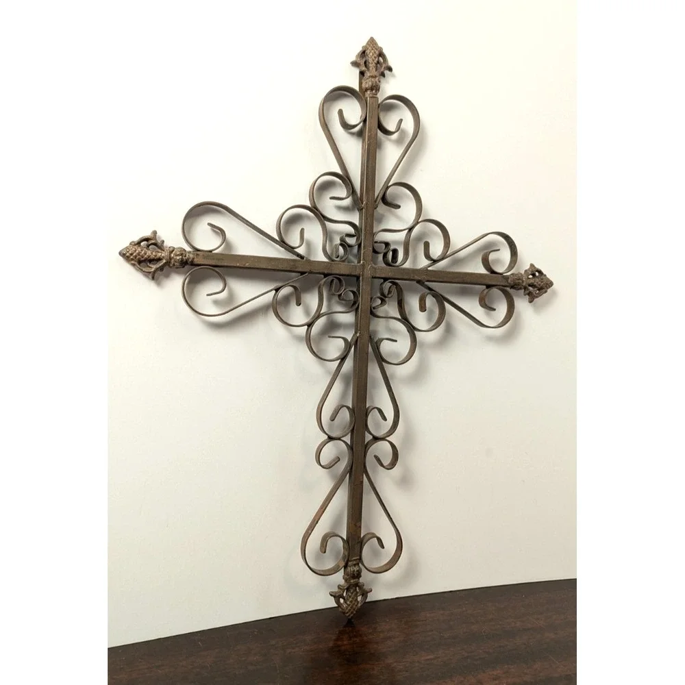 Decorative 18 inch Rustic Metal Ornate Cross Wall Hanging Religious Decor